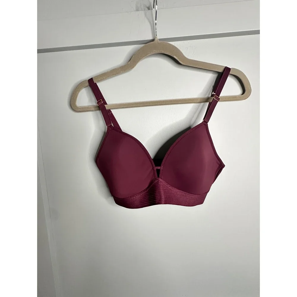LIVELY Burgundy‎ Full Coverage Wireless Bra Size 34C Adjustable Straps